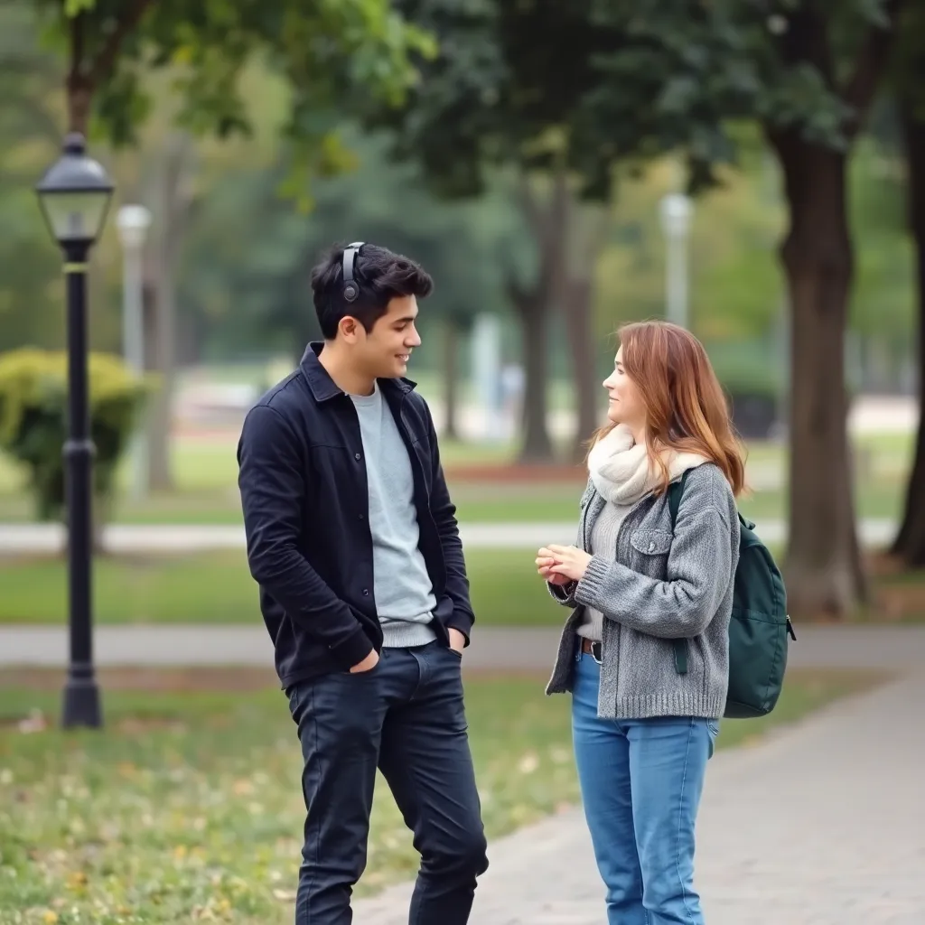 A couple having a meaningful conversation in a park