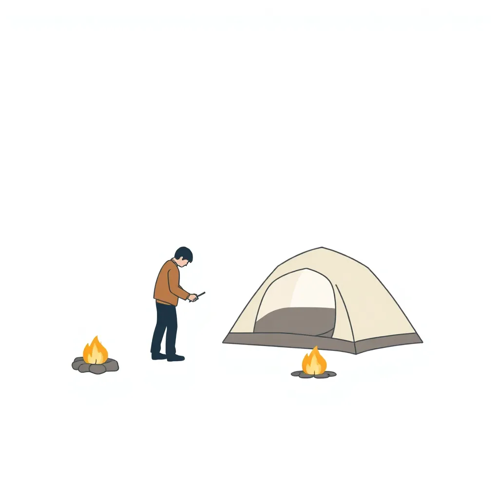 A person setting up a campsite