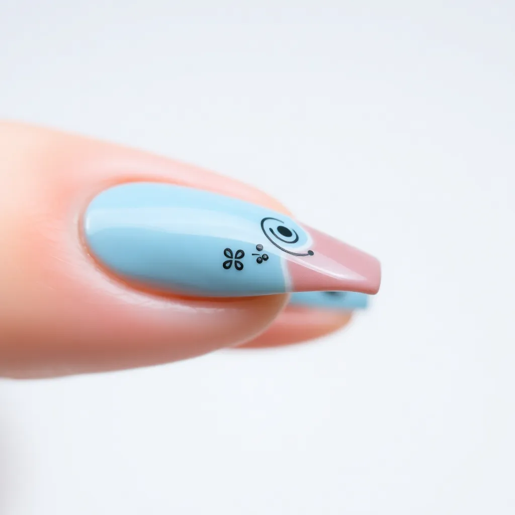 A close-up of a beautifully designed Russian manicure nail