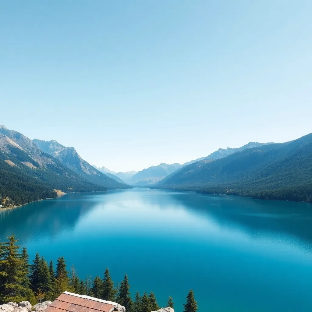 A serene lake surrounded by mountains