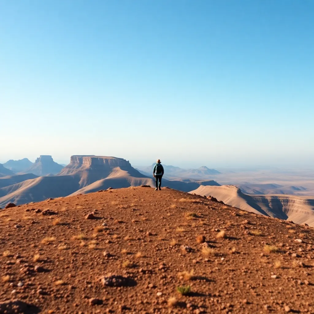 A lone hiker on a mesa