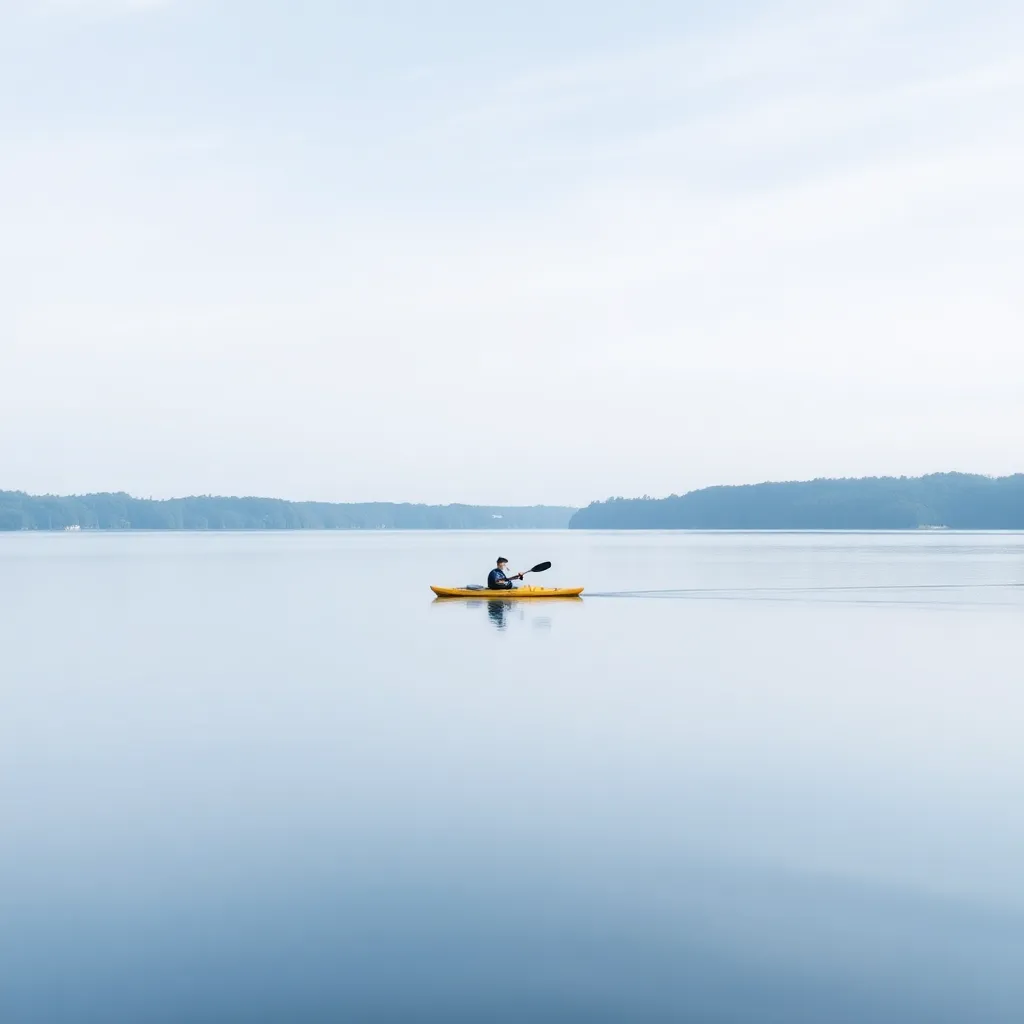 A kayaker paddling on a lake