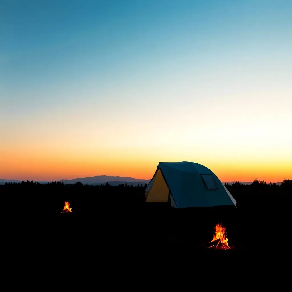 A campsite at sunset