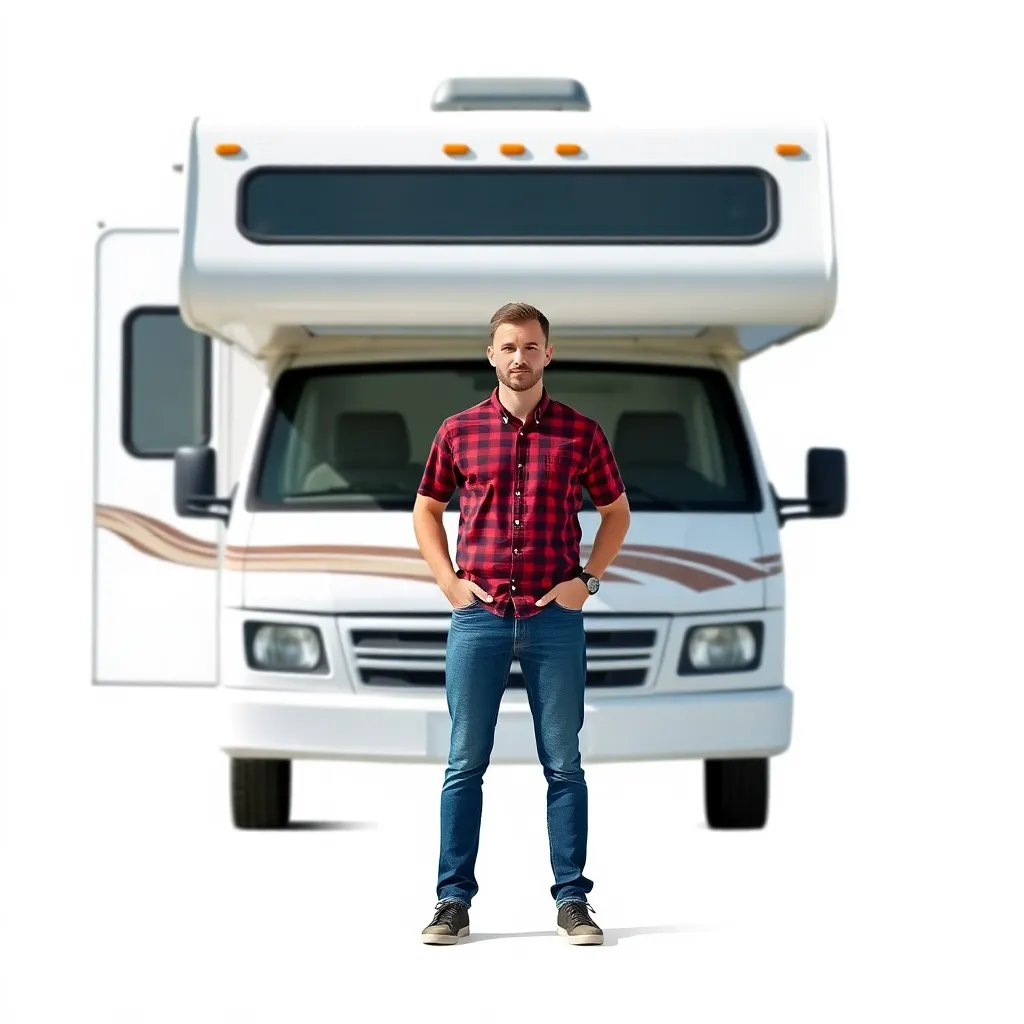 A person standing in front of an RV