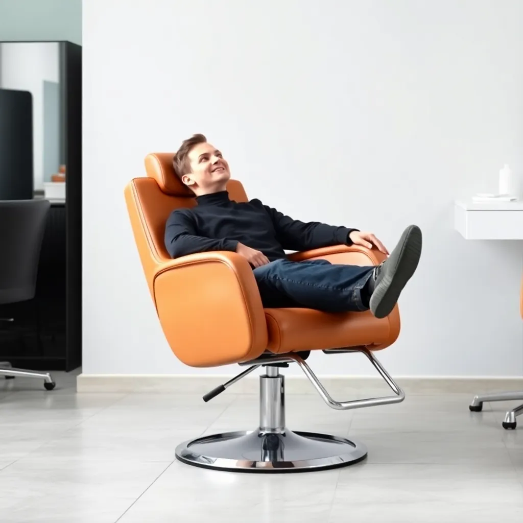 A client relaxing in a salon chair