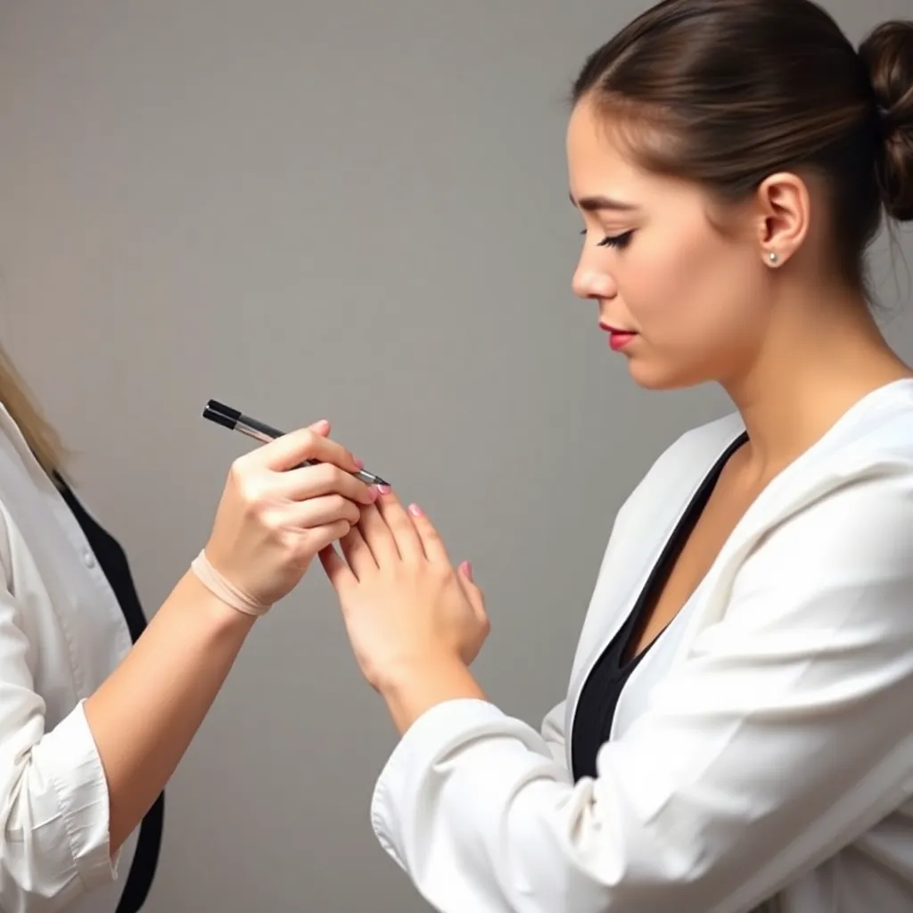 A nail technician carefully shaping a client's nails