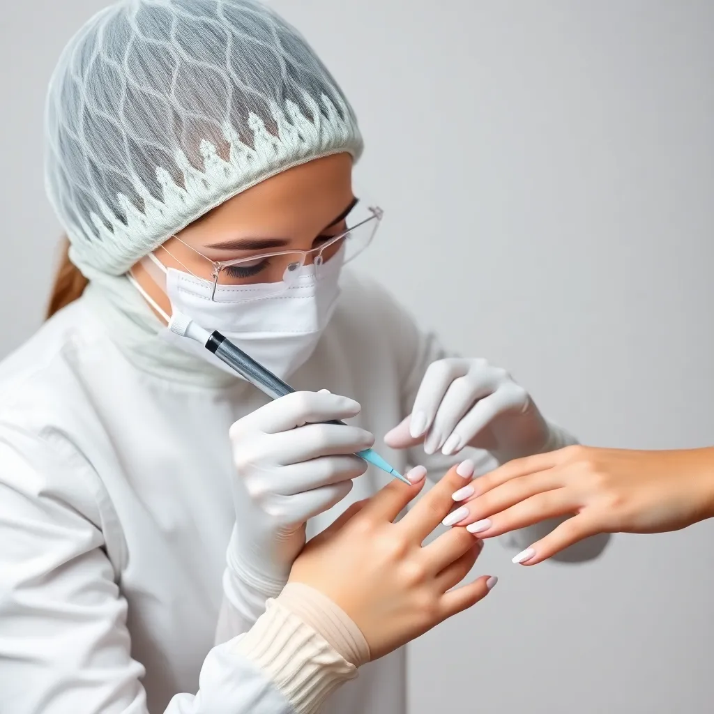 A nail technician applying gel to a client's nails