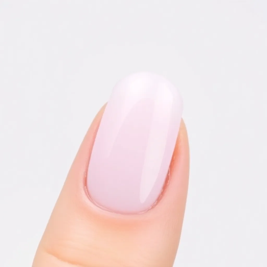 A close-up of a nail coated with Russian hard gel