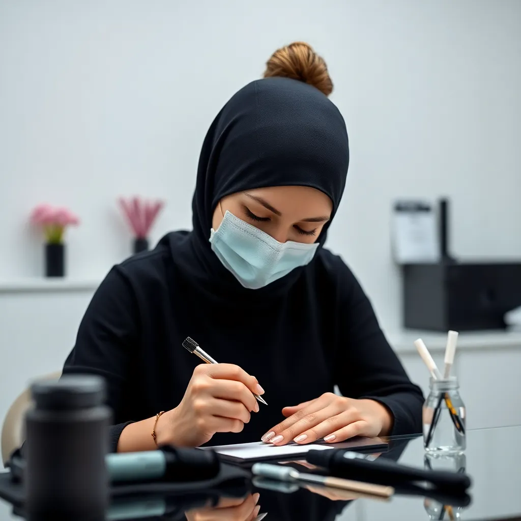 A nail artist at Logunova Beauty Salon at work, carefully crafting a stunning Russian nail art design.