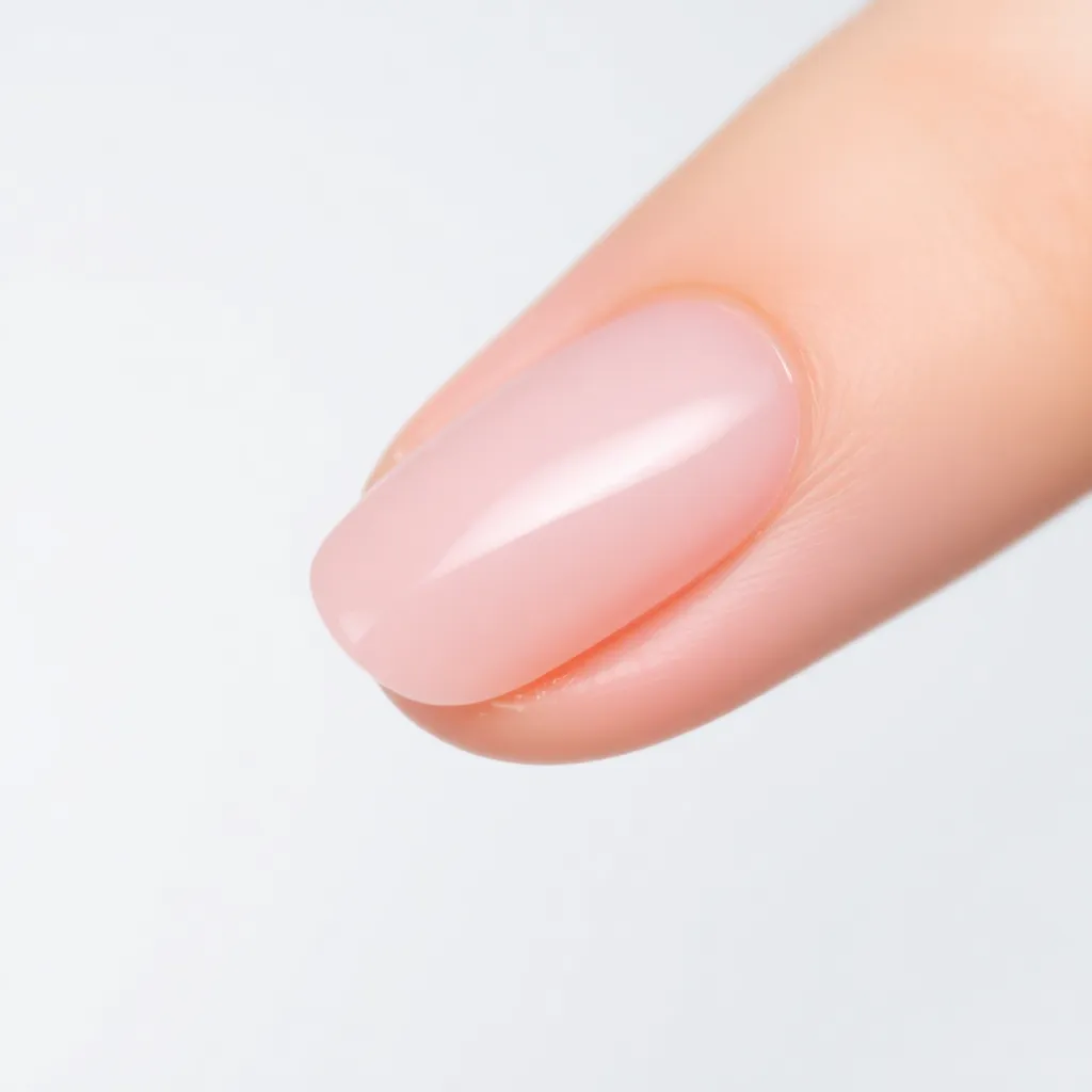 A close-up of a nail with a gel overlay