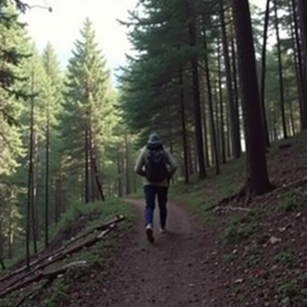 A person hiking on a forest trail