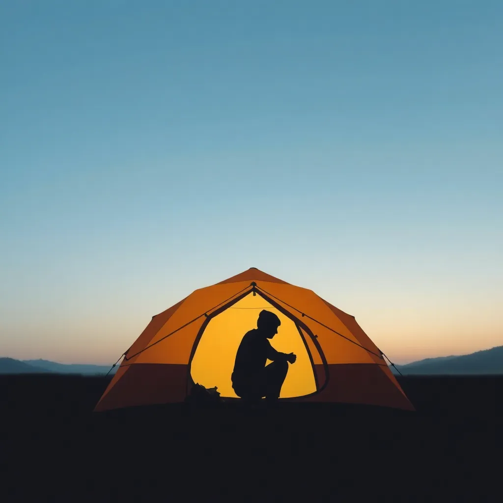 A person setting up a tent in a campsite