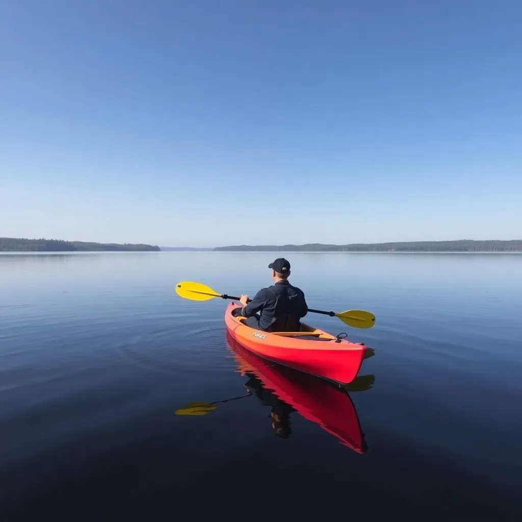 A person kayaking on a lake