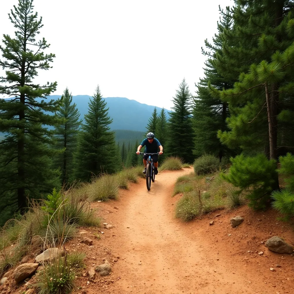 A person mountain biking on a trail