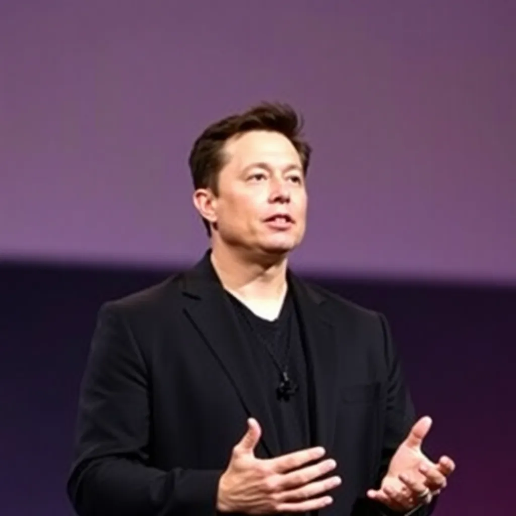 A photo of Elon Musk speaking at a conference