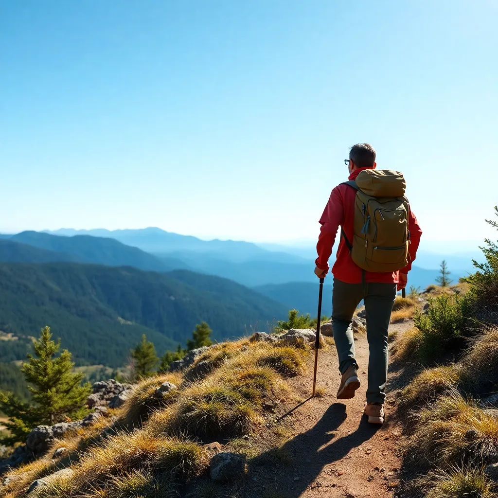 A person hiking in a scenic mountain trail