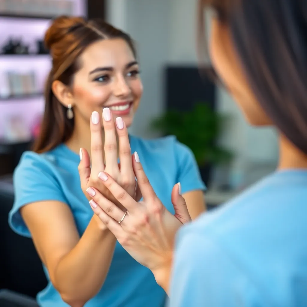 A client admiring her newly enhanced nails