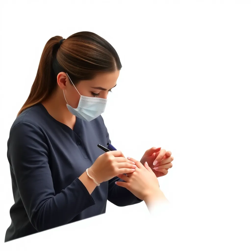 A nail technician carefully shaping a client's nails