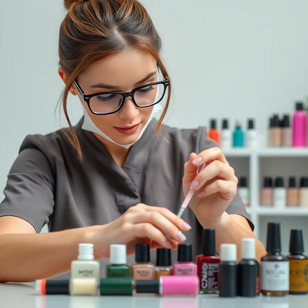 A nail technician carefully selecting nail products