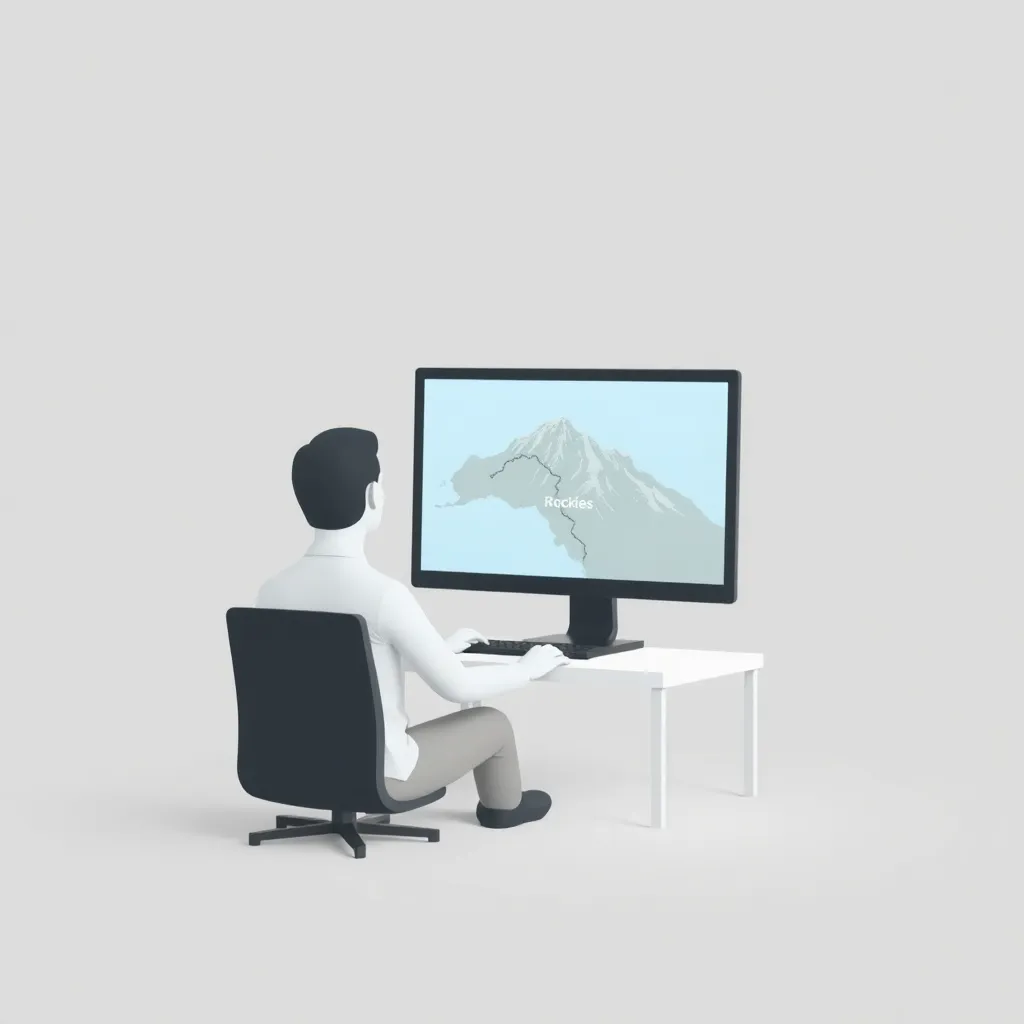 A person sitting at a computer with a map of the Rockies on the screen