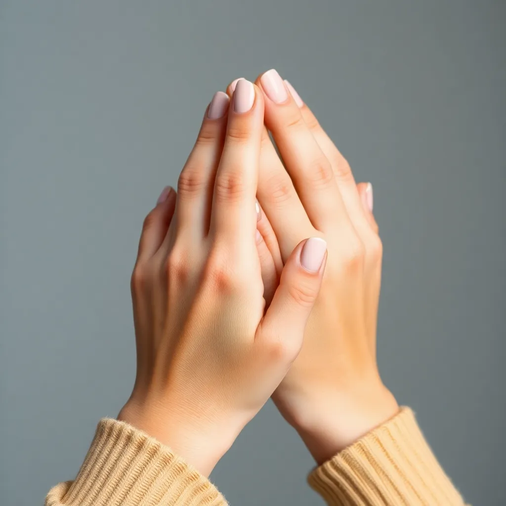 A close-up of a person's hands with beautifully manicured nails