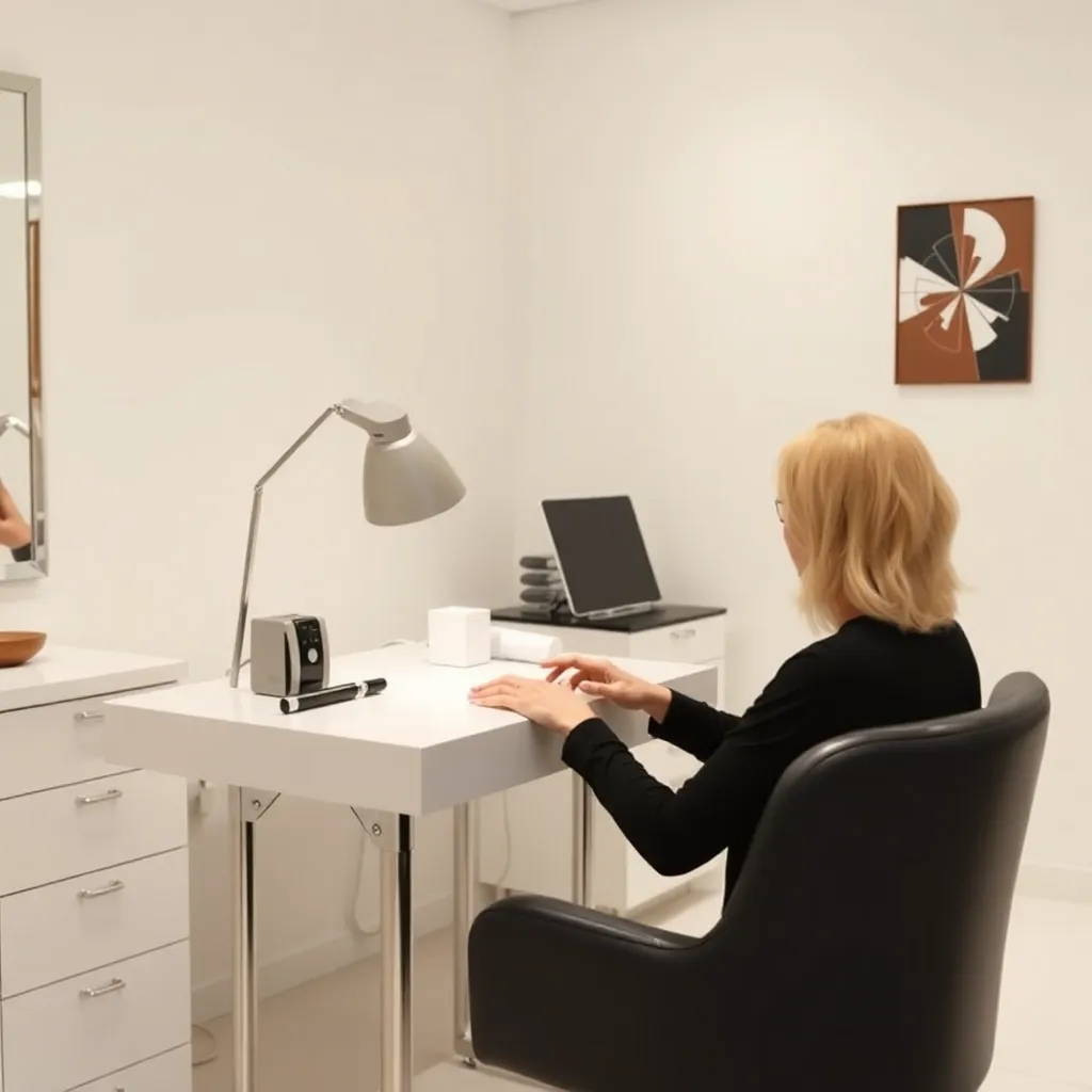 A person getting their nails done at a salon