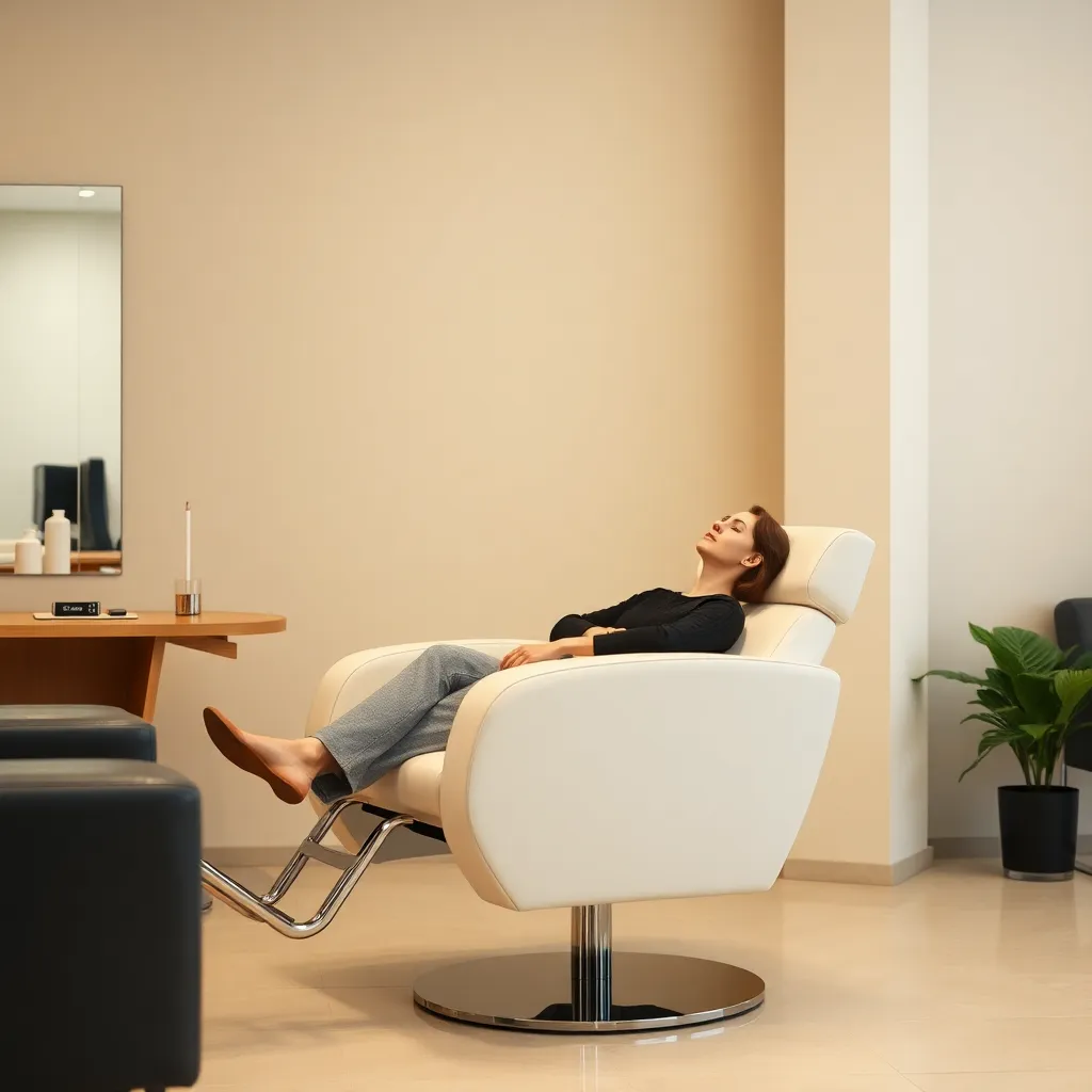 A person relaxing in a salon chair