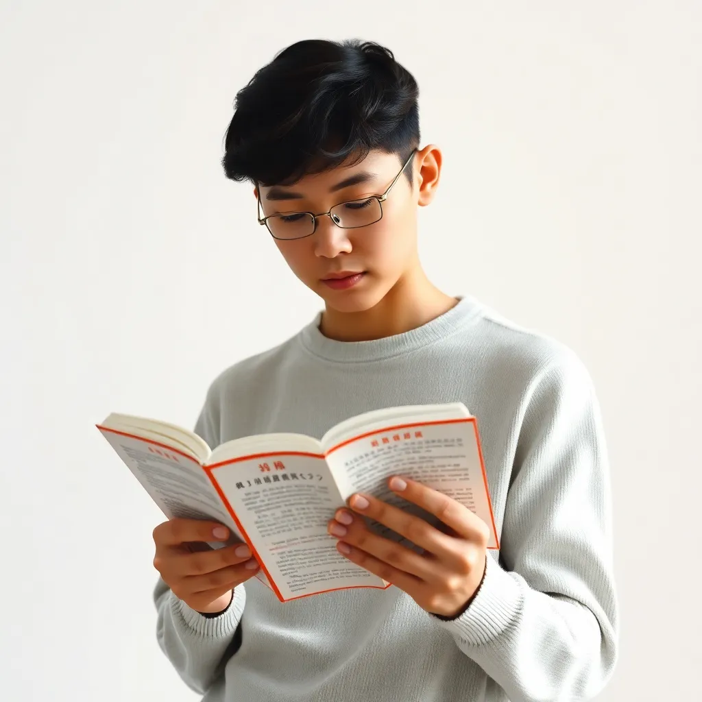 A person reading a book in a foreign language