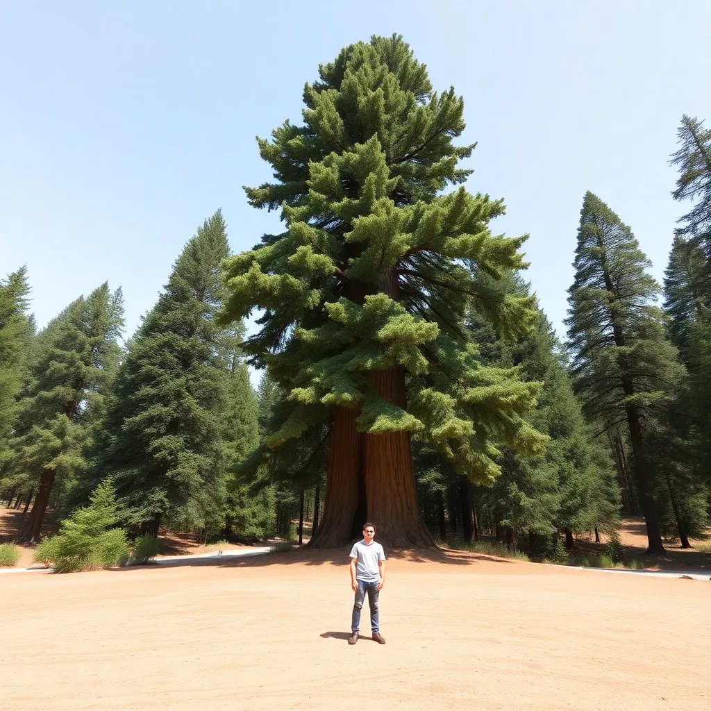 A person standing in front of a giant sequoia tree