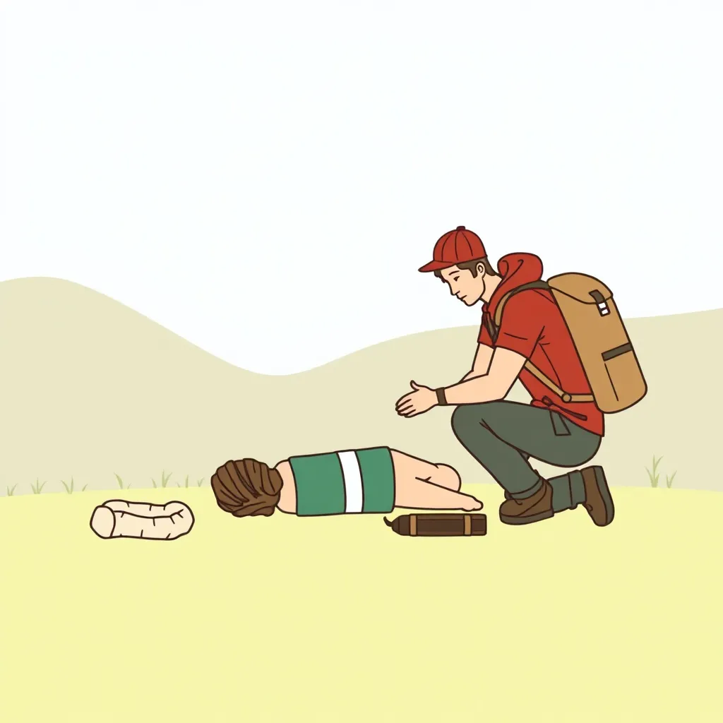 A camper administering first aid to a fellow hiker