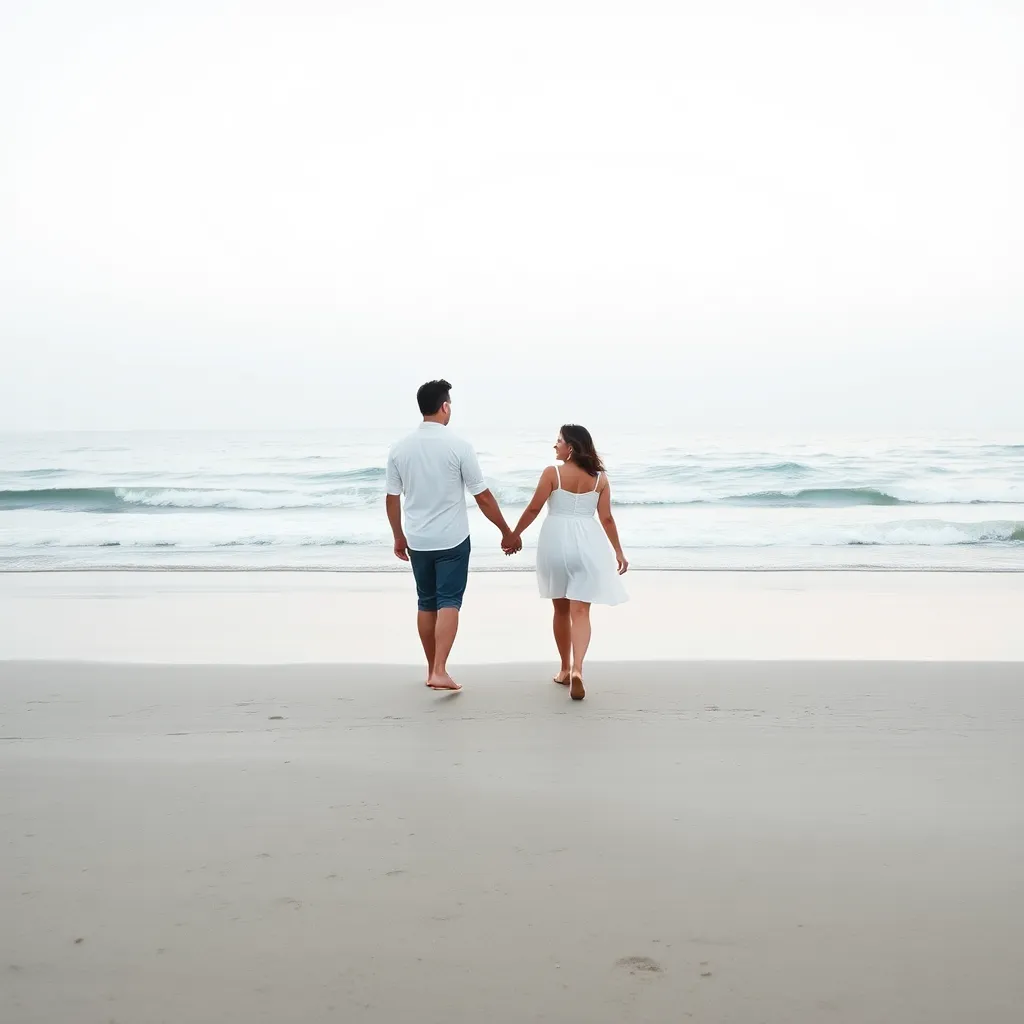 A couple holding hands on a beach