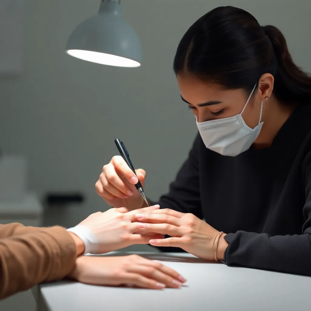 A skilled technician carefully shaping a client's nails