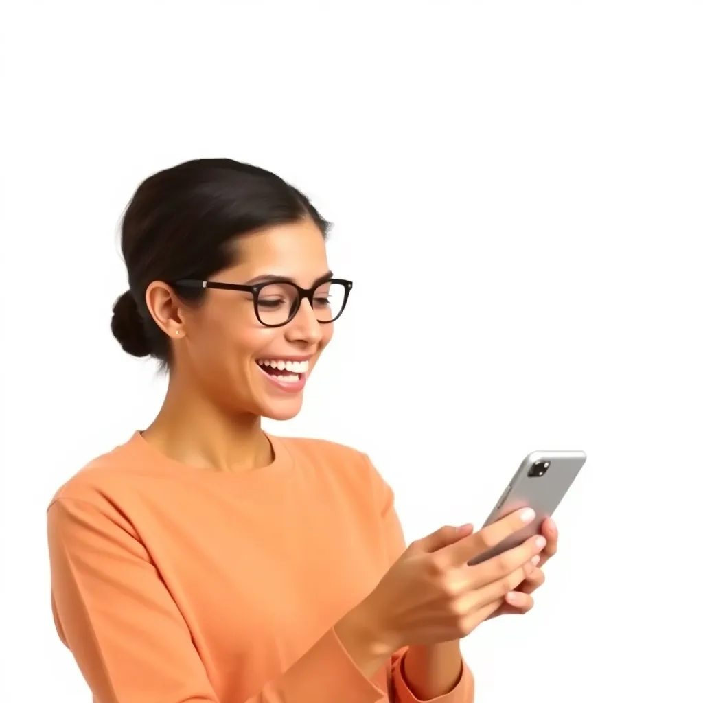 A person looking at a smartphone, with a look of excitement on their face