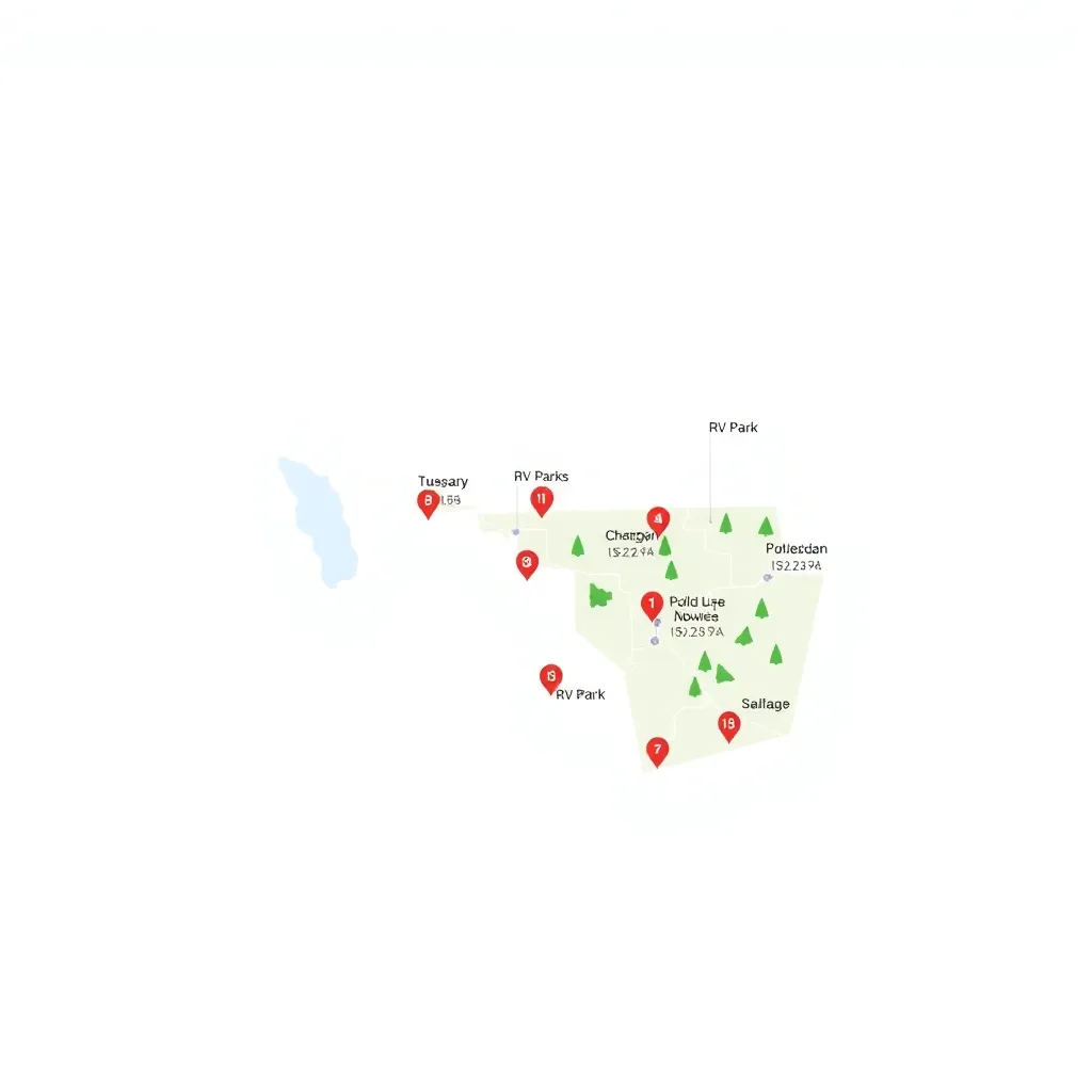 A map of RV parks with dates and prices marked