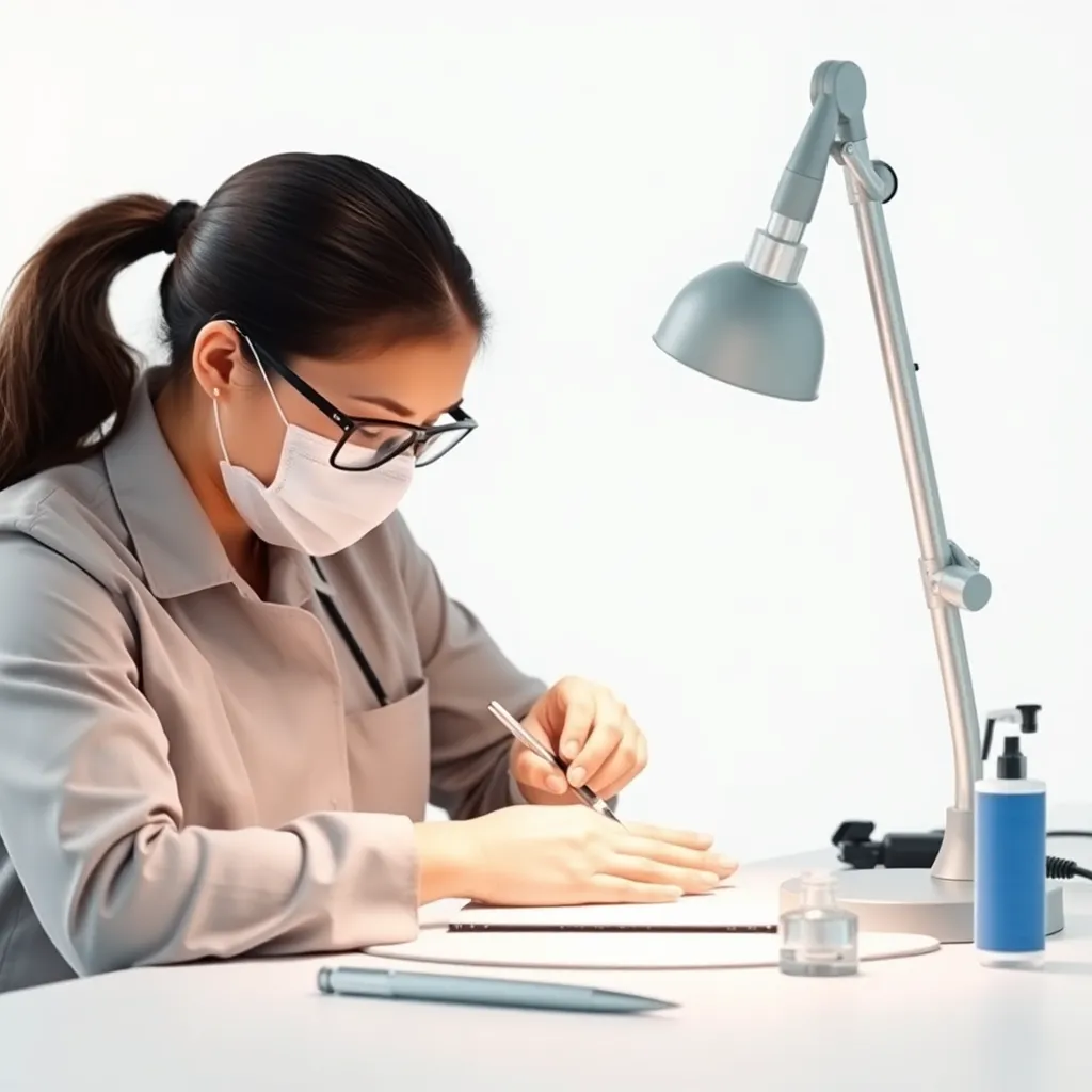 A nail technician applying builder