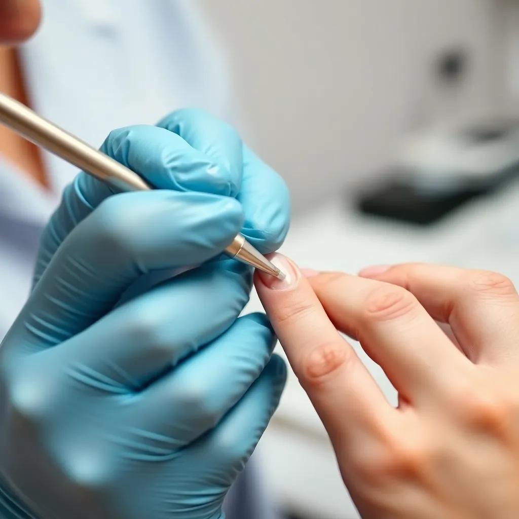 A nail technician buffing the nail