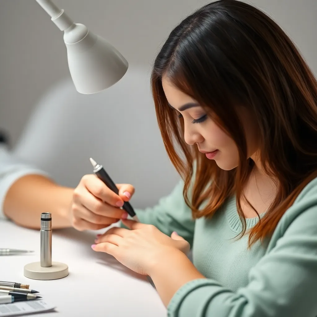 A nail technician sculpting a client's nails