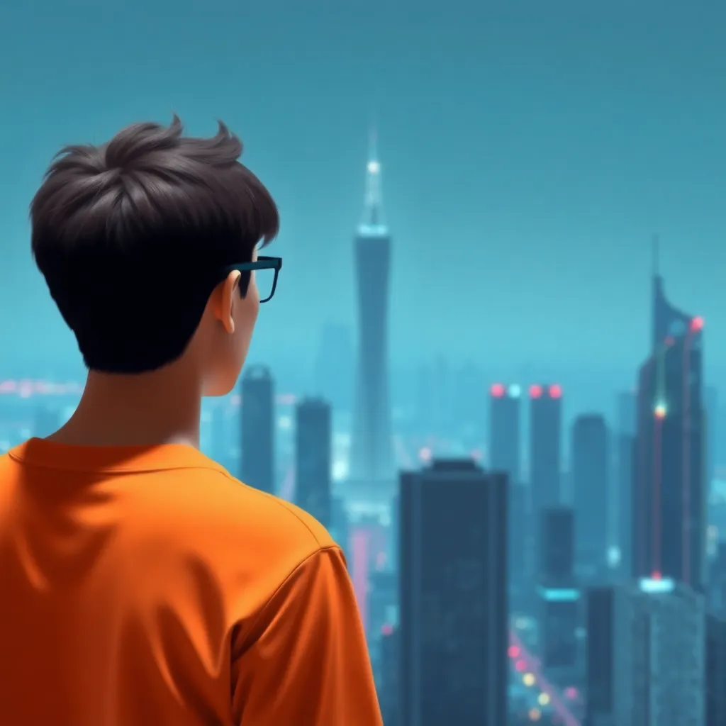 A person looking at a futuristic cityscape