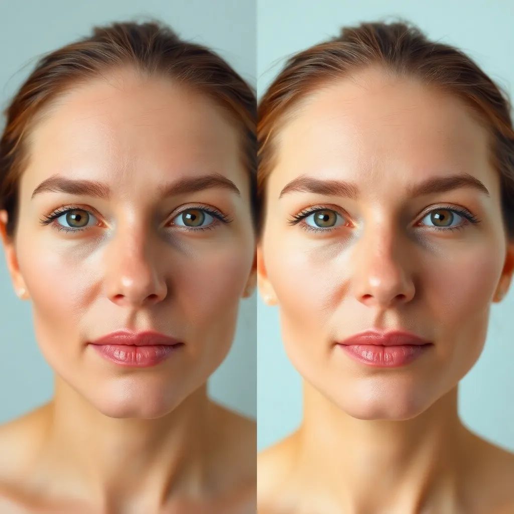 A dramatic before-and-after comparison of a client's skin