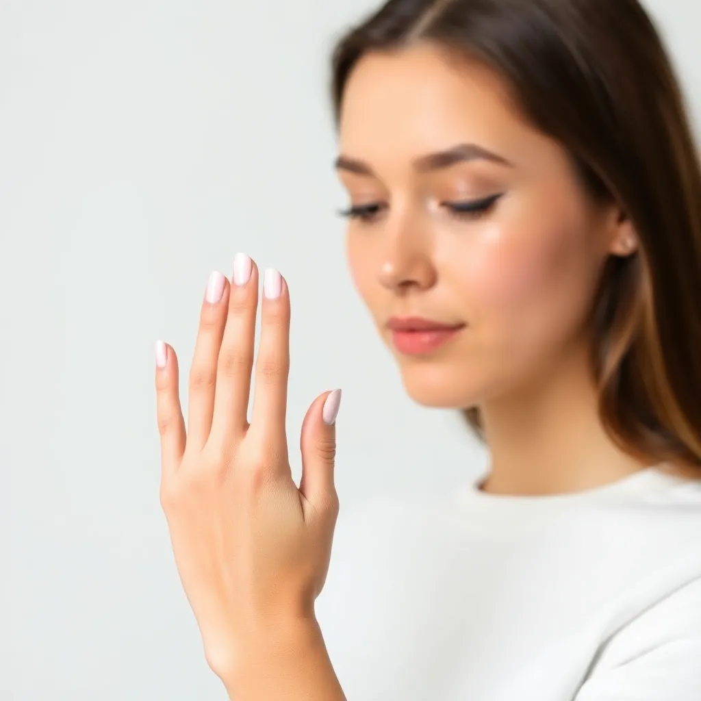 A person admiring their perfectly manicured nails