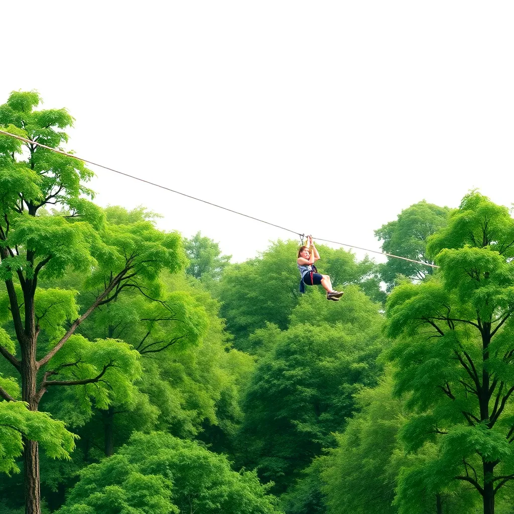 A tree trekking park with a zip line