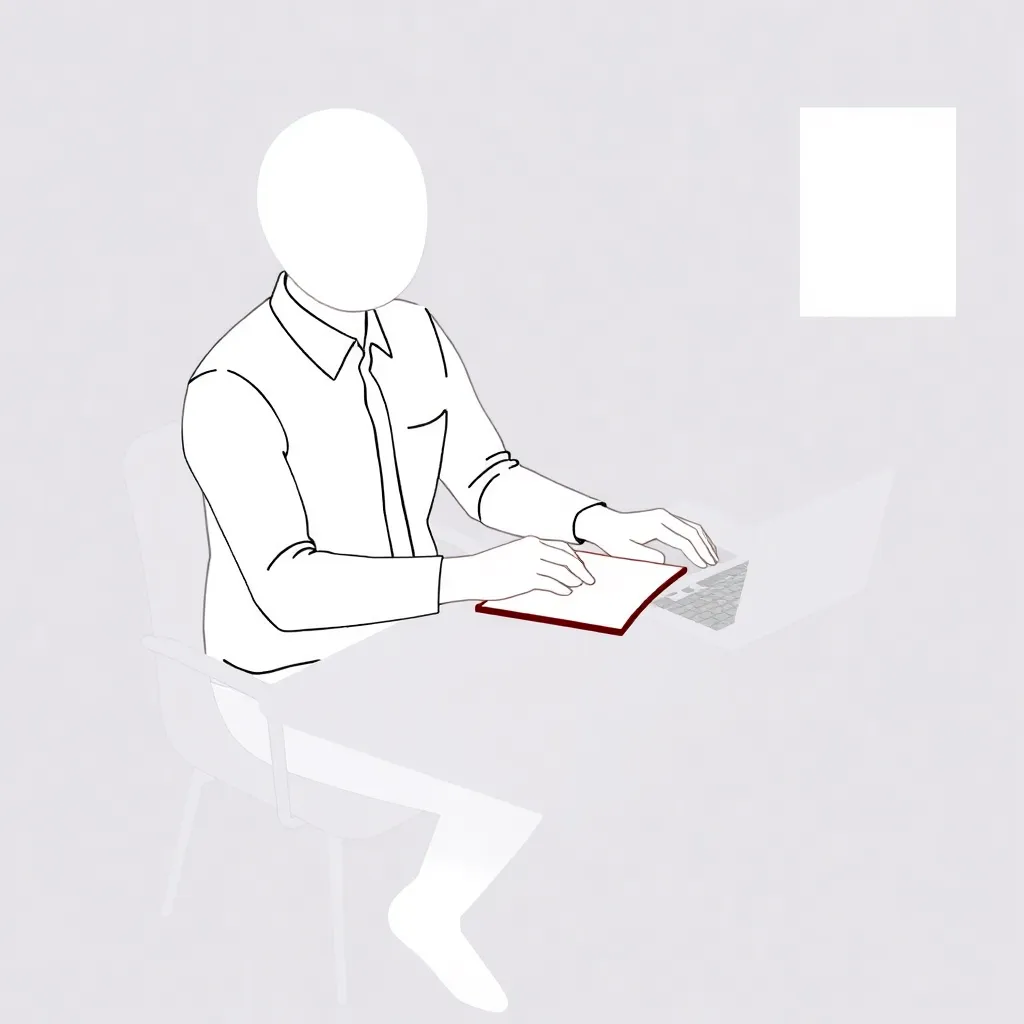 A person sitting at a desk with a laptop and a notepad