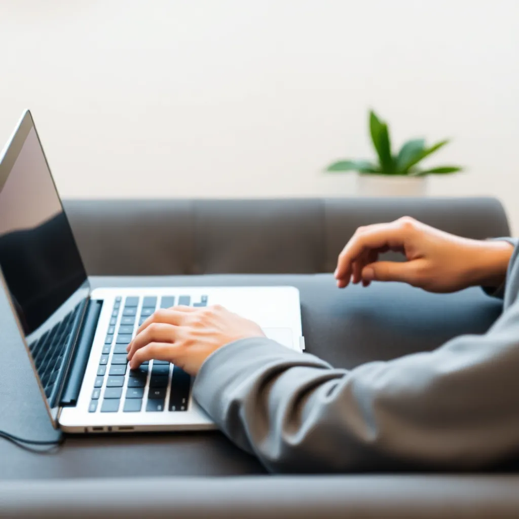 A person creating ad creative on a laptop