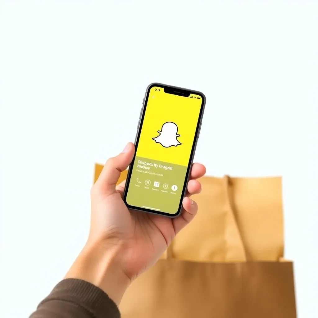 A person holding a smartphone with a Snap Ad on the screen, with a food delivery bag in the background
