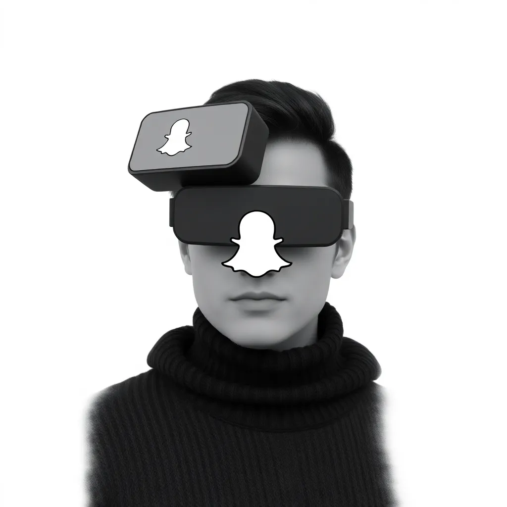 A person wearing AR glasses, with a Snapchat logo on the screen
