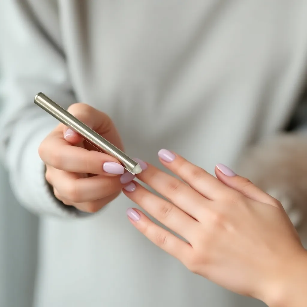 A person performing a Russian manicure at home