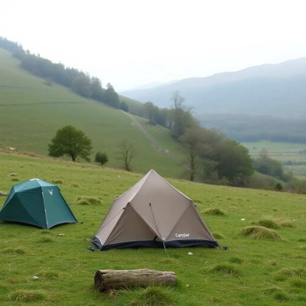 A scenic view of a campsite in the South Downs