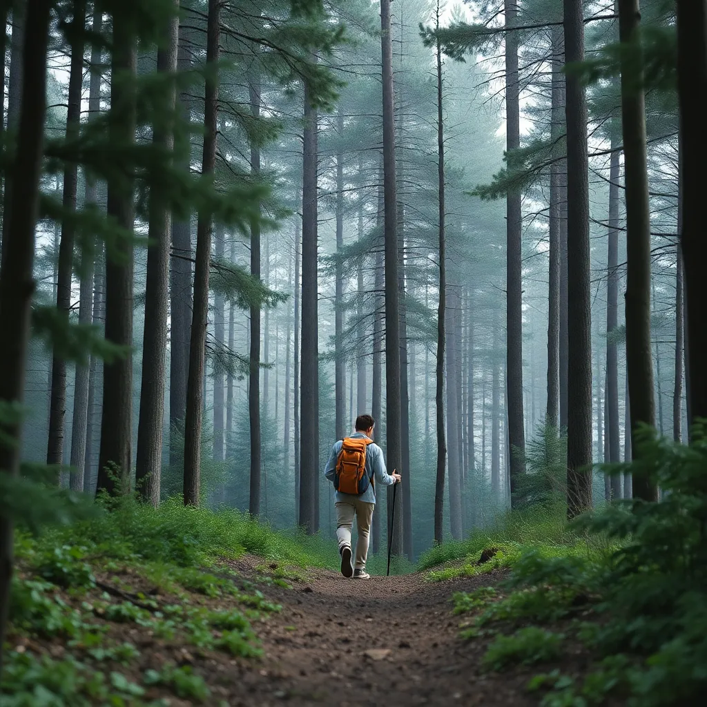 A person hiking in a forest