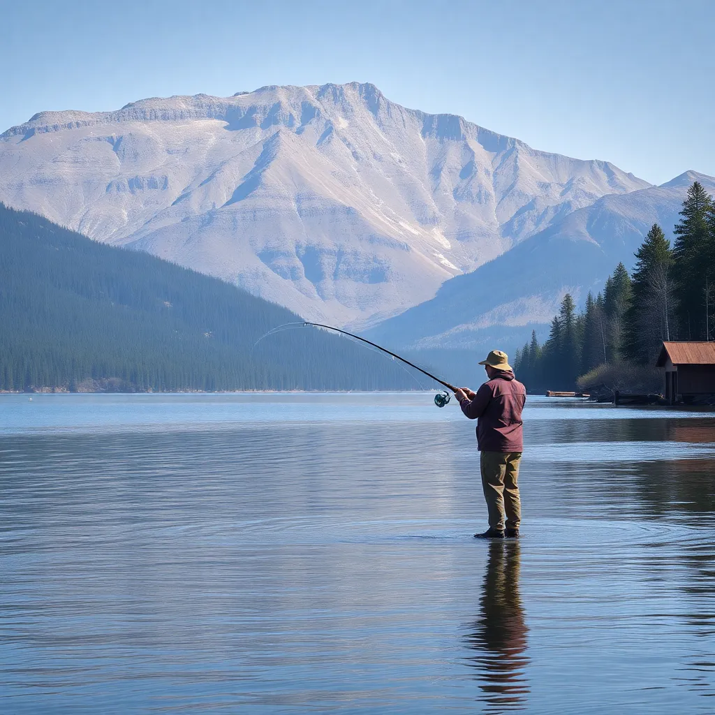 A person fishing in a national park