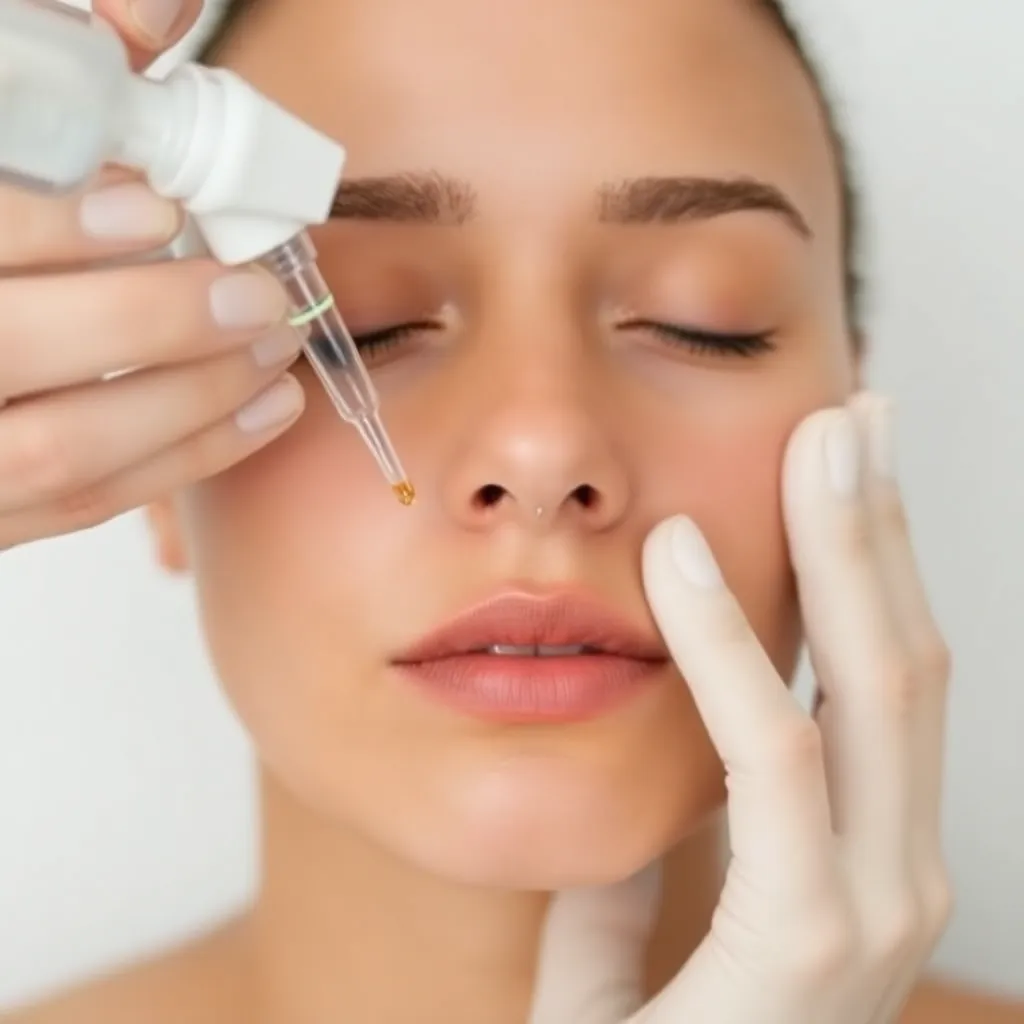 A close-up of a chemical peel solution being applied to the skin